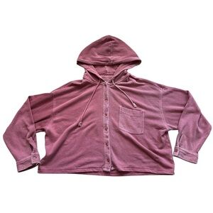 American Eagle Dusty Rose Pink Hooded Button-Up Shirt Size XL